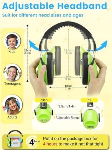 Dr.meter Ear Defenders Children, Kids Ear Defenders SNR 27.4dB Noise Cancelling Headphones for Kids Autism Sensory, Adjustable Headband, Hearing Protection for Fireworks Monster Truck Green Blue — view 5