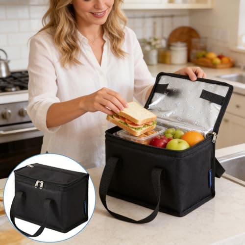 TEAMOOK Foldable Lunch Bag Insulated Lunch Box Water-Resistant Leakproof Soft Cooler Bag Black 8-10 cans — view 6