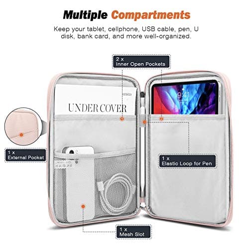 MoKo 9-11 Inch Tablet Sleeve Case, Fits 11inch iPad Air M3, iPad A16 2025, Pro 11 M4, iPad 10/9/8/7th, Galaxy Tab S9/S8/A8/A7, Protective Bag Carrying Case with Pocket, Pink — view 3