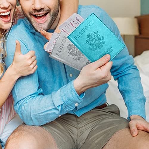 Eoehro Passport Holder for Travel Essentials-2Pack, Passport Wallet Cover Case for Travel Must Haves Accessories,Passport Book Holders for Women and Men, CH-turquoise+grey, Minimalist — view 6