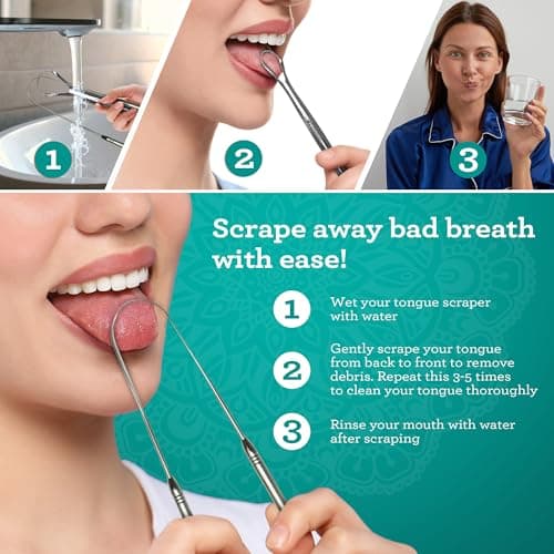 GuruNanda Tongue Scraper for Adults-Bad Breath Treatment, Gag Free, 2 ct — view 5
