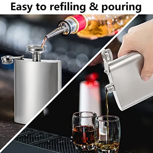Tebery 6 Pack 8oz Hip Flask with Funnel, Stainless Steel Whiskey Flask, Leakproof, Portable, Silver — view 5