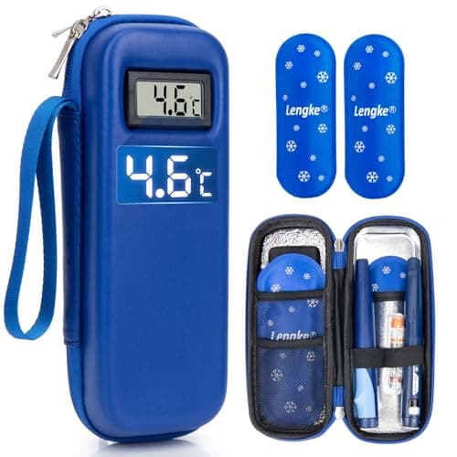 Leng Ke Insulin Cooler Travel Case TSA Approved, Temperature Display Peptide Case, Portable Insulin Pen Cooler Travel Case for Ice Pack, Travel Diabetic Supplies (Blue)