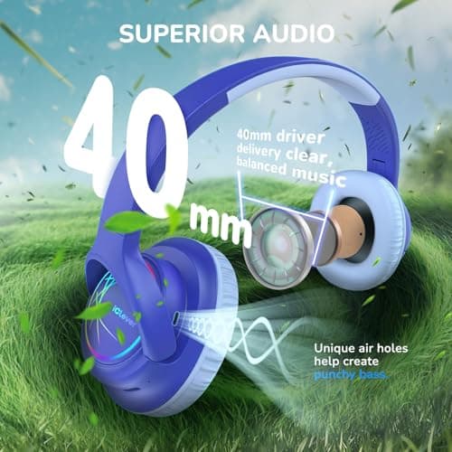 iClever BTH18 Kids Headphones Wireless with LED Lights 43H Playtime Travel — view 5