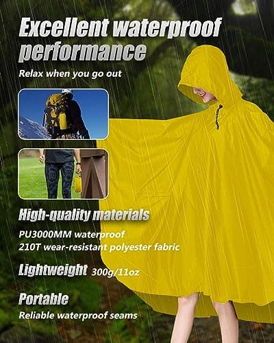 Victoper Waterproof Poncho Adult Reusable Lightweight Rain Poncho Adult Waterproof for Traveling Cycling Outdoor Camping Hiking Waterproof Raincoat Yellow… — view 6