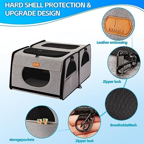 ICREATE.X Large Cat Carrier, Travel Litter Box for Cats, Collapsible Dog Crate, One for Litter Box and soft cat cage 2-in-1 Double Pet Carrier bag — view 4