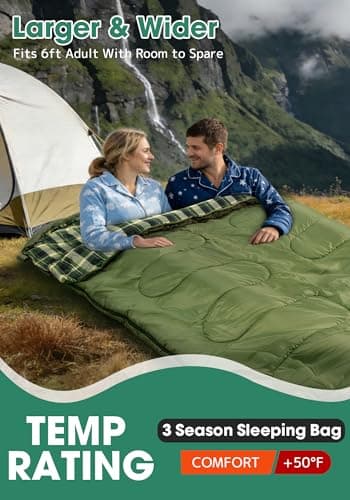 WERTYCITY Flannel Double Sleeping Bag with Draft Tube for 2 Person Camping — view 3