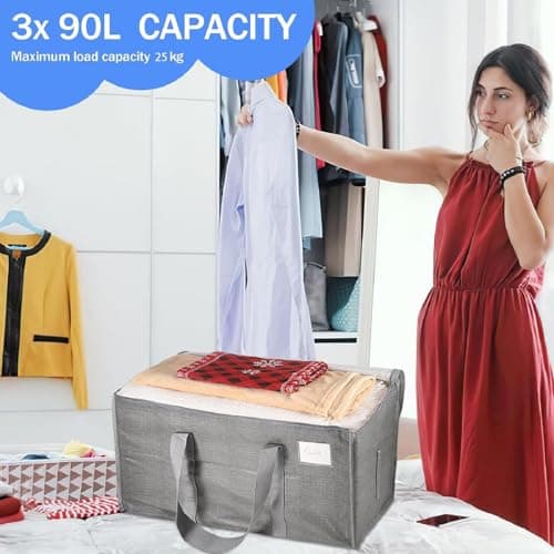 3 Pack 90L Moving Bags, Heavy Duty Storage Bags Dorm Moving Essential,Gray — view 6