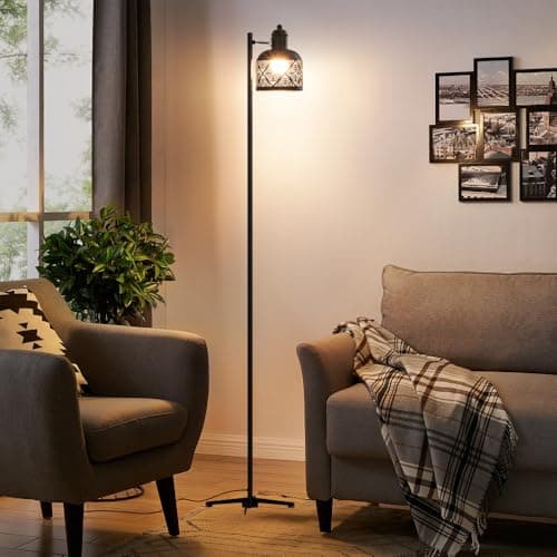 58.7" Black Iron Floor Lamp Adjustable Angle 3 Color Temperatures Nordic Modern Design Tall Pole Light for Living Room & Bedroom Touch Switch E27 Socket Corner Lighting — view 2