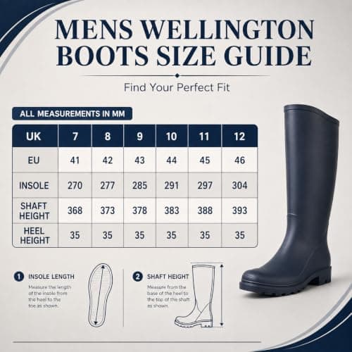 A2Z Mens Navy Tall Wellington Rain Boots Outdoor Rubber Treaded Sole — view 4