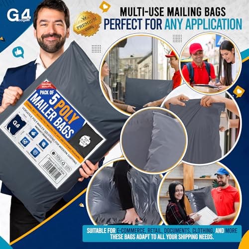 G4GADGET 5 Large Grey Postal Bags 22x30 Inch [559mm x 762mm] – Durable Self-Seal Packaging Bags for Vinted, Parcel Delivery, Clothes Mailing & Shipping — view 5