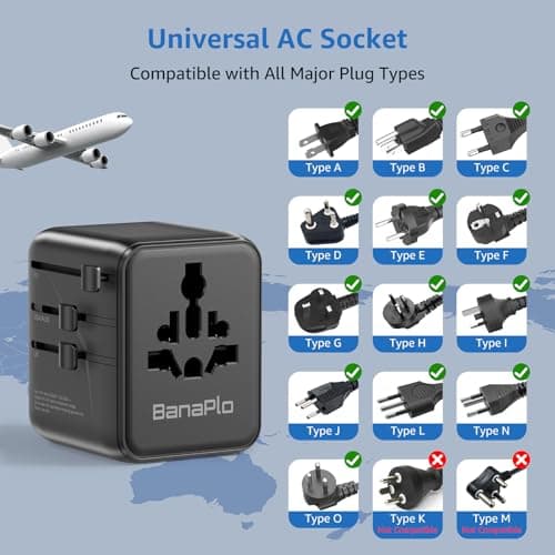 Universal Travel Adapter with 3 USB C and 2 USB A Ports, 28W Travel Plug Adapter Worldwide, International Travel Adapter with Extra US Socket, Universal Plug Adaptor Dual 10A Fuses for EU US UK AUS — view 3