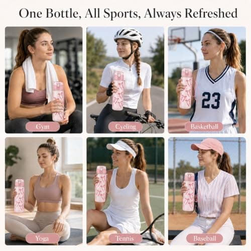 Pragma Pink Bow Sports Water Bottle with Straw & Lanyard, 750ml BPA Free Leakproof One-Click Flip Top Plastic Drinks Bottle for Cycling School Gym Travel Climbing Hiking Outdoor Gift for Women Girls — view 6