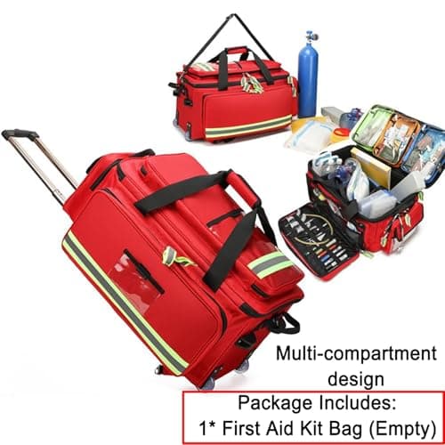 Rolling Medical Bag with Wheels, Portable First Aid Kit Storage Bag (Empty), Large Capacity Bag with Compartments, Safety Reflective Strip Design, for Home Health Nurses, Doctors Camping Travel — view 6
