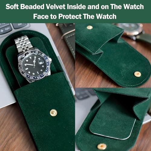 Travel Watch Case, Faux Leather Box with Clip Closure, Lined Interior — view 4