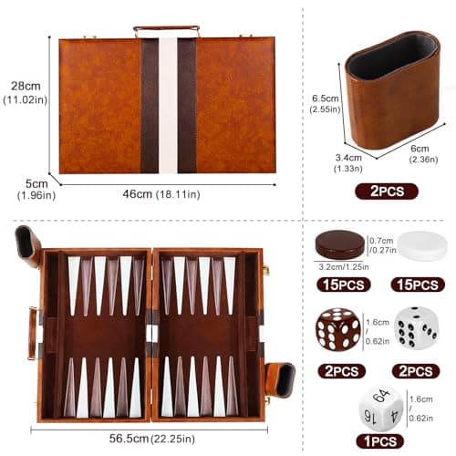 YZNlife Backgammon Set 2 players Classic Backgammon Board Game with Premium Leather Case, Portable and backgammon travel sets for Adults and Kids (18,Inch) — view 2