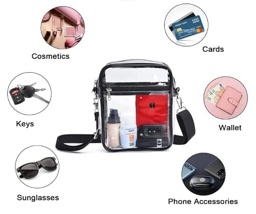 Runmeihe Clear Bag for Concert Stadium Approved, Plastic Clear Cross Body Bag with Adjustable Strap, Waterproof Multifunction Transparent Bag for Men Women Work Travel — view 4