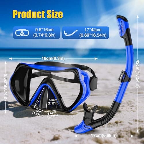 MELUMILU Snorkel Set, Snorkel Mask 180° Panoramic Wide View, Anti-Fog Scuba Diving Gear, Professional Swim Goggles for Free Breathing, Swim, Diving, (Black Blue) — view 5
