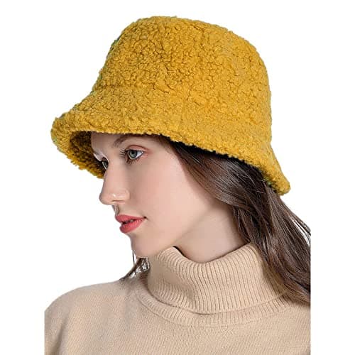 Womens Solid Thermal Windproof Bucket Fisherman Hat Winter Outdoor Casual Travel Accessory (Yellow, One Size) — view 3