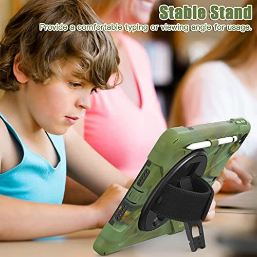 UFinetech iPad 9th Generation Case, iPad 10.2 2019 Case, iPad Case 7th/8th, 360 Rotate Stand Hand Strap Shoulder Strap Pencil Holder, Drop-Proof Protective Kids iPad Case 2021/2020/2019, Camouflage — view 4
