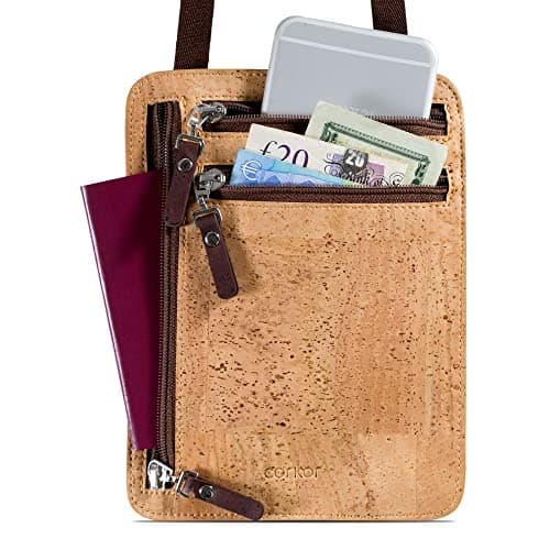 Corkor Cork Travel Neck Wallet - Vegan Slim Passport Holder RFID Blocking Travel Pouch to Protect Cash, Credit Cards and Travel Documents, Light Brown, Neck Wallet — view 2