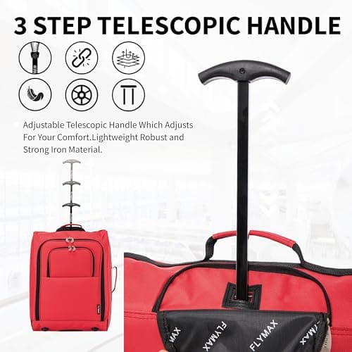55x40x20 Ryanair Cabin Bag Hand Luggage Lightweight Suitcase Approved Carry on Luggage 1.4kg 44L Fit Red — view 4