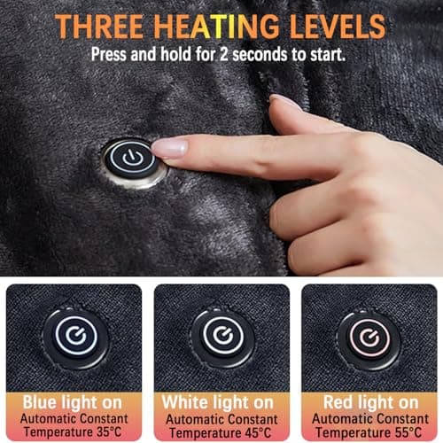 Atwnjkp USB Heated Blanket, Electric Blanket Throw with 3 Heating Levels & 9 Heating Zones, Portable Wearable Soft Flannel Heated Shawl for Home Office Couch Camping, Machine Washable, Black — view 3
