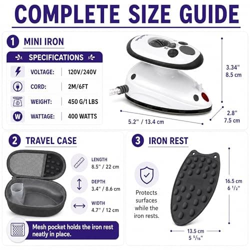 The Quilted Bear Premium Mini Steam Iron for Quilting and Travel, Black — view 2