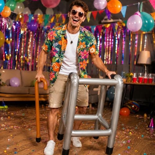 Inflatable Zimmer Frame & Walking Stick Set – Funny Blow Up Retirement Prop, Fancy Dress Accessory & 50th 60th Birthday Gag Gift for Men and Women — view 3