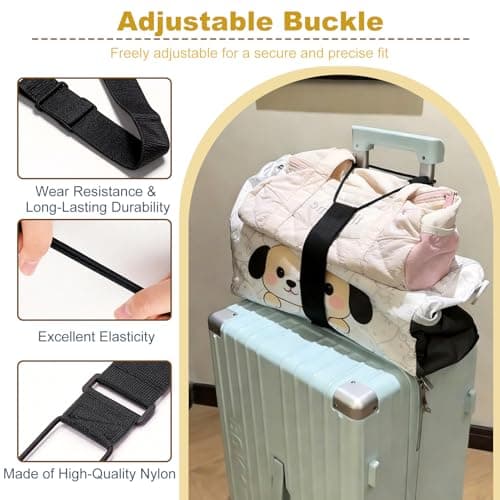 4 Pcs Elastic Fastening Belt for Luggage, Adjustable Luggage Connector Straps for Suitcases Attach Extra Bags, Black Luggage Straps for Suitcases, Portable Travel Suitcase Strap Travel Accessories — view 3