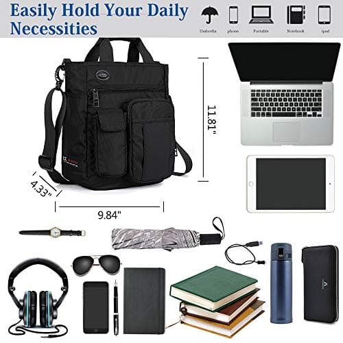 AlwaySky Nylon Crossbody Messenger Bag, Multifunctional Shoulder Bag, Laptop Bag for Men and Women Sport Travel Business (Black) — view 4