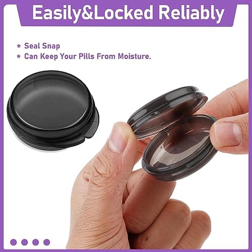 WLLHYF Small Pill Box, Cute Pill Case Portable for Pocket Purse Daily Round Mini Pill Organizer Travel Pill Case Medicine Storage Container Earplug Case 4 Pack (4pcs-black) — view 3