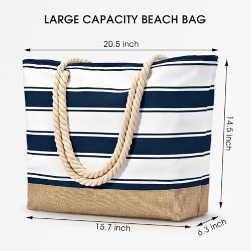 oscaurt Beach Bag Large Tote Bags for Women Waterproof Beach Tote with Zip Holiday Essentials Canvas Shoulder for Pool Shopping Travel — view 5