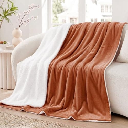 Aisbo Sherpa Fleece Throw Blanket Burnt Orange - Fluffy Thick Warm Blanket for Sofa Couch Throw Single Size, Solid Microfiber Bed Blanket Soft Throws for Travel, 130x150cm — view 2