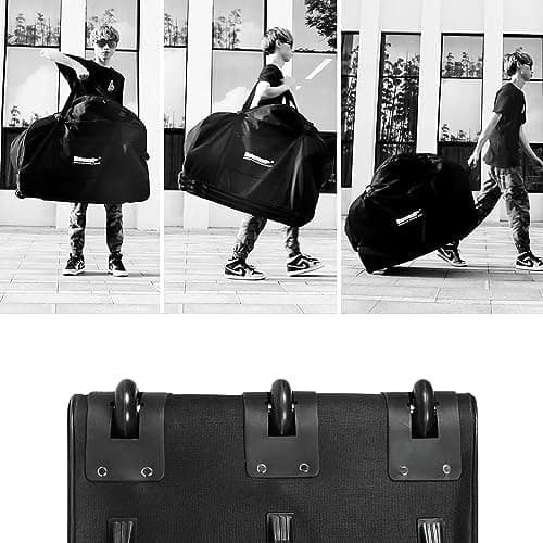 Wanym Bike Travel Bag with Wheels, 20 Inch Folding Bike Carry Bag, Black Folding Bike Carrying Bag, Polyester Storage Waterproof Travel Case Outdoors Transport Accessories for Cars Train Air Travel — view 6