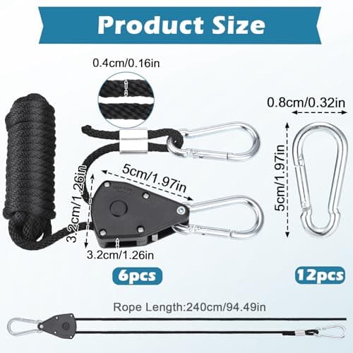 Hejo 6 Pack Tent Guy Ropes, 1/8 Inch Adjustable Rope Ratchet — view 3