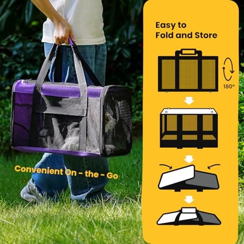 Conlun Cat Carrier Bag,Soft-Sided Pet Carriers for Dogs with 4-Sided Mesh,Airline Approved Cat Transport Carrier for Small&Medium Cats Kitten Puppy Up to 6Kg,Collapsible Cat Travel Carrier-M,Purple — view 6