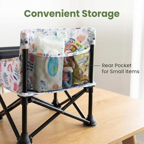LADIDA Portable Baby High Chair with Removable Tray - Foldable Travel Highchair with Travel Bag,Flower Pattern Folding Booster Feeding Chair for Indoor Outdoor, Beach, Picnic 305 — view 6