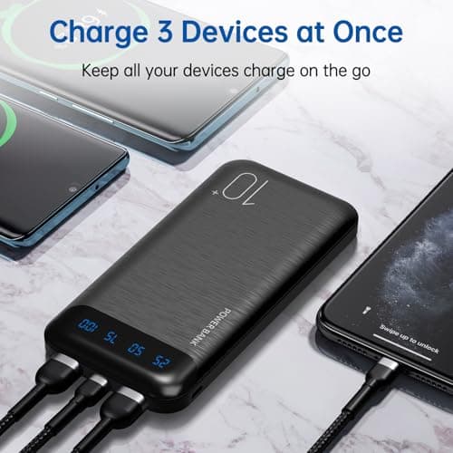 Portable Charger 10000mAh Slim USB C Input and Output Power Bank with LED Display Lightweight External Battery Pack Compatible for iPhone 14/13/12, iPad, Samsung etc. (black) — view 3
