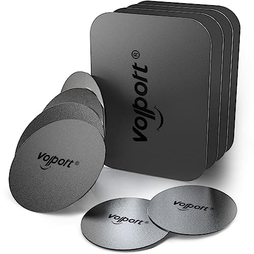 volport Metal Plate for Magnetic Phone Holder Car Mount Universal Ultra Thin 10 Pack Metal Disc Sticker Replacement Kits with Adhesive for Mobile Cradle, Black（4 Rectangular and 6 Round）