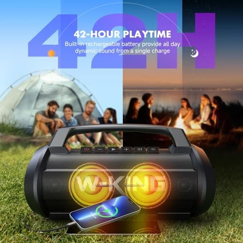 W-KING Bluetooth Speaker, 120W Portable Wireless Speakers, 70W Deep Bass with Dual Subwoofer, IPX6 Waterproof, DSP, EQ, 42H Playtime, RGB Lights, BT 5.4, 110dB Powerful Boombox for Outdoor/Party/Beach — view 4