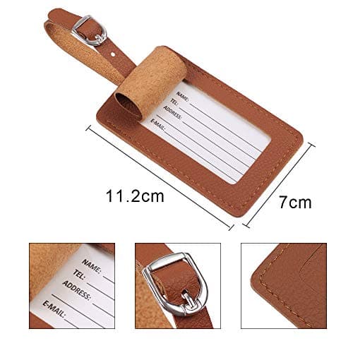 Leather Luggage Tags 4 Pack Bag Suitcase Labels, Brown, 4 pack — view 3