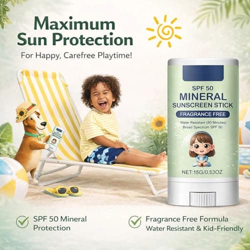 Mineral Sun Cream Stick SPF 50 Broad Spectrum UVA/UVB Protection - Water Resistant Fragrance Free, Non-Greasy Formula For Sensitive Skin, Kids Adults And Daily Outdoor Beach Travel Use — view 2