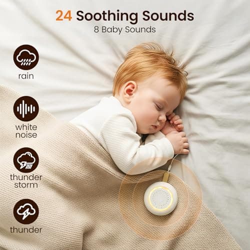 Portable Baby White Noise Machine for Sleep – 24 Calming Sounds, Rechargeable Travel Sound Machine with Night Light, Timers & Strap for Stroller, Car Seat & Nursery — view 3