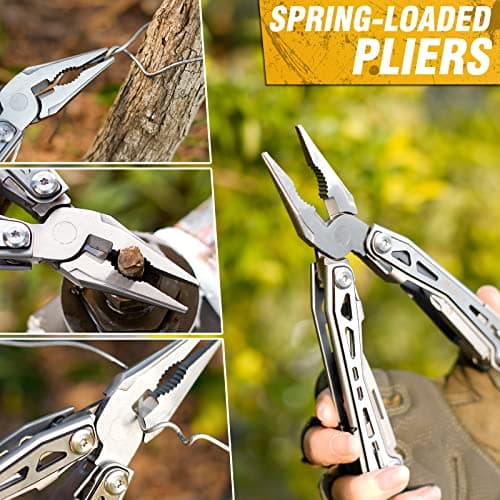 BIBURY Multitools, Portable Multi Tool Foldable Pliers with Scissors, Can Opener and Screwdriver, EDC Tools for Camping, Outdoor Activities, Repairing - Gift for Dad Men - Blackside — view 3