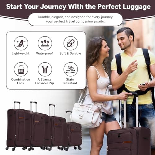 Skylark 32" Extra Large Suitcase Super Lightweight Luggage 20% Expandable 4 Wheels Spinner 3-Digit Combination Lock Soft Shell Luggage Check in for 30kg (Coffee, 162 litres) — view 3