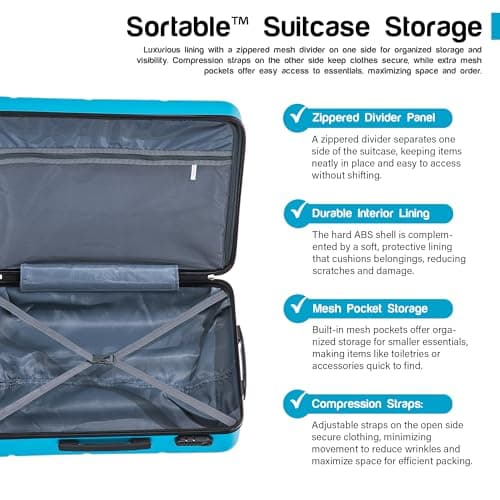 Aerostar 24" Medium Suitcase Super Lightweight 4 Wheel Dual Spinner with Integrated Combination Lock, ABS Hard Shell Check in Luggage for 15 to 20kg (Blue, 75 Litre) — view 6