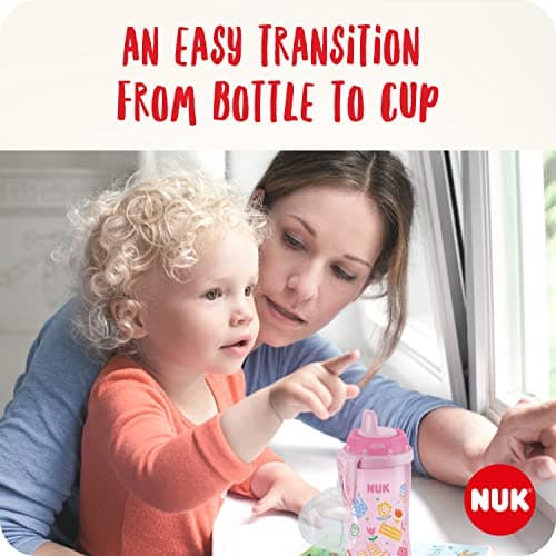 NUK Kiddy Cup Toddler Cup | 12+ Months | 300 ml | Leak-Proof Toughened Spout | Clip & Protective Cap | Pink — view 2