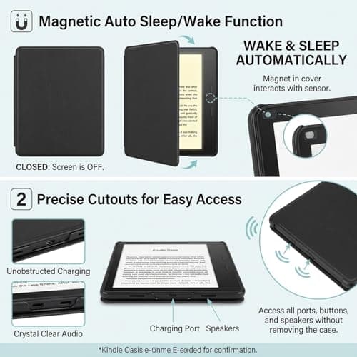 IUSOT Black PU Leather Kindle Case for 11th & 12th Generation 6 Inch (2022/2024), Ultra Slim Protective Cover with Magnetic Auto Sleep/Wake Function, Lightweight E-Reader Protective Shell — view 4