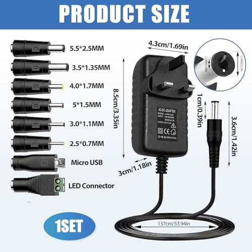 Universal UK 12V 3A Power Supply Adapter, 36W with 8 Replaceable Tips — view 2